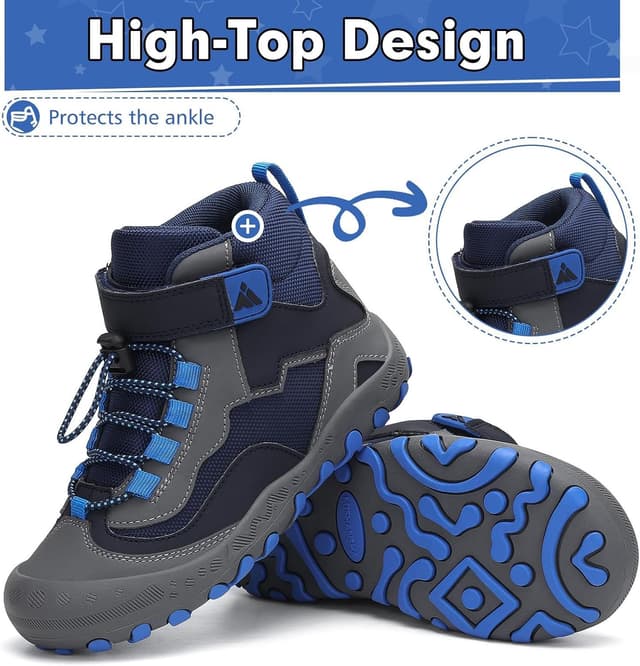 Detalle de Mishansha Kinder Wanderschuhe/Trekkingschuhe mit Klettverschluss, rutschfester Sohle – Gr. 24–38