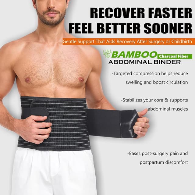 Detalle de DOREIPA Abdominal Binder for Men and Women (Adjustable Compression Wrap) – Post-Surgery & Postpartum Hernia Support Belt, Black