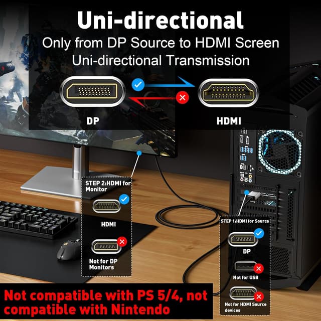 Thumbnail 3 de UANTIN 4K DisplayPort to HDMI Cable 6Ft