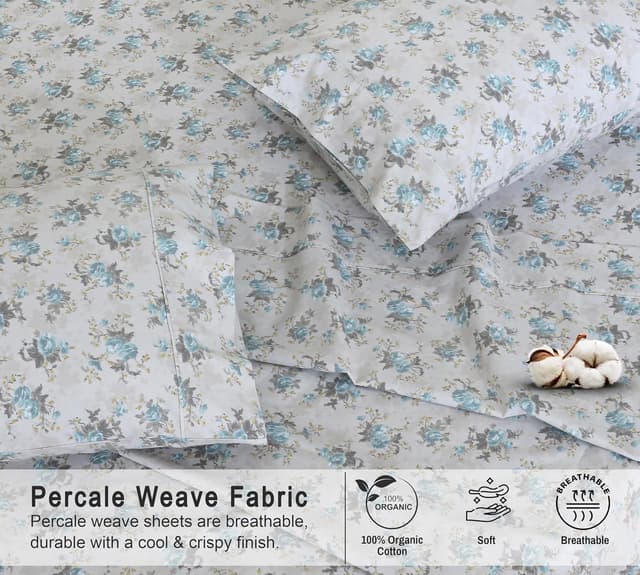 Detalle 2 de RUVANTI 100% Organic Cotton Percale Sheets (Twin XL) – GOTS Certified 3-Piece Set, Deep Pocket 15”