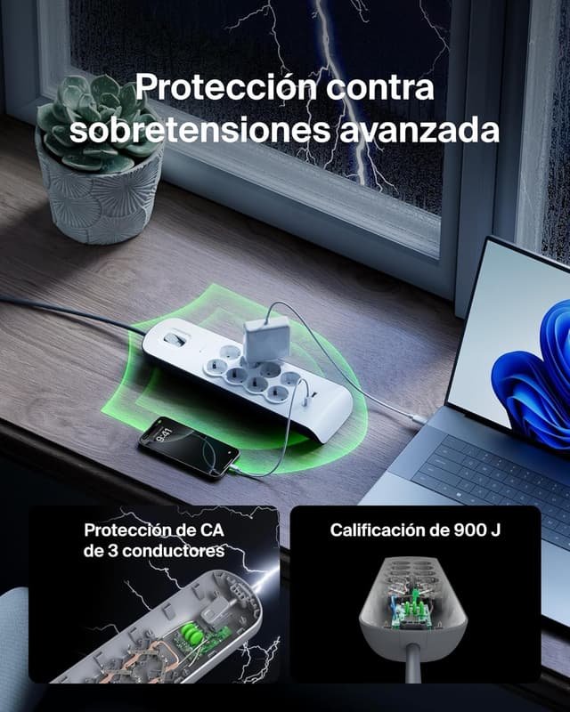 Detalle de Belkin Regleta 8 tomas USB-A 2,4 A 2 m