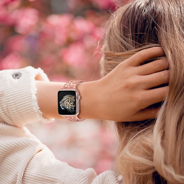 Detalle 2 de Towsnails leopard print silicone Apple Watch sport band (Pink Sand) for 44/45/46/49mm & 42mm