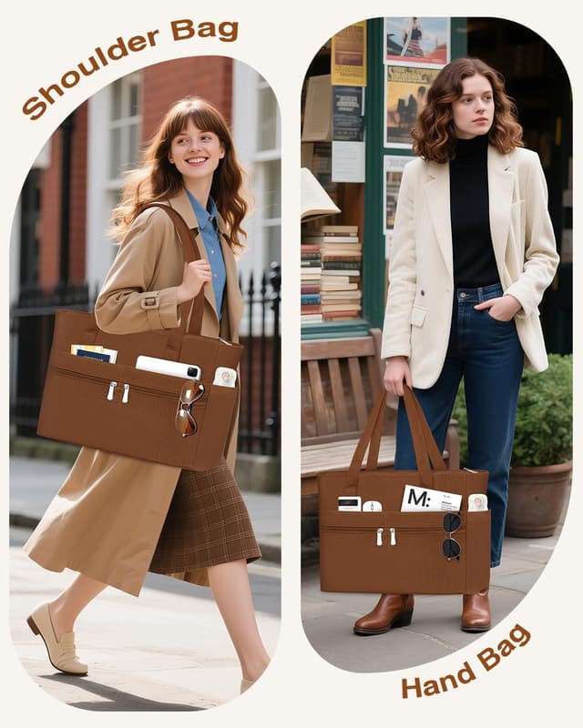 Detalle 2 de LUROON women’s laptop tote bag with zip, large capacity corduroy work & school handbag