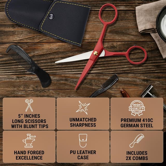 Detalle de Ontaki 5" Beard & Moustache Scissors Grooming Kit with Comb Set and Carry Pouch