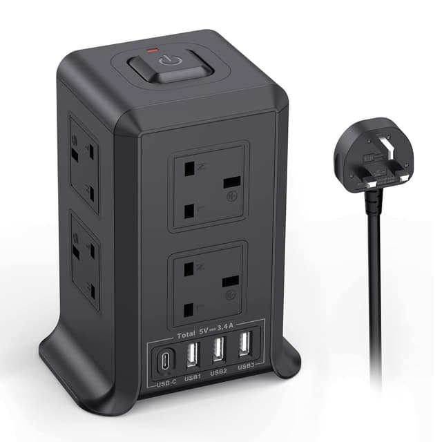 Detalle de Tower Extension Lead 5m with 4 USB Ports and 8-Way Plug ๐