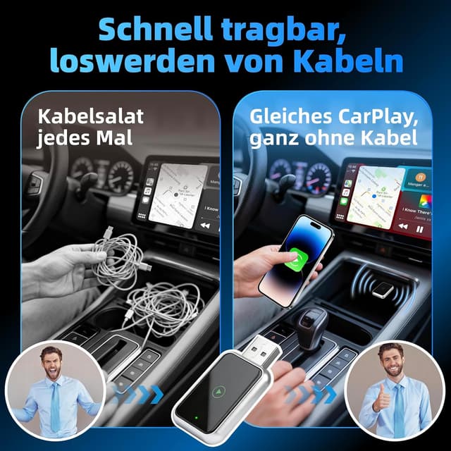 Detalle de LINGHUANG Wireless CarPlay & Android Auto Adapter (2-in-1) – kabellose Umrüstung per Plug & Play, iOS 10+ & Android 11+