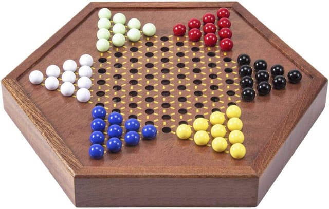 Detalle 2 de AMEROUS 12.5-Inch Wooden Chinese Checkers Set with Storage Drawer (60 Acrylic Marbles + 12 Spare)