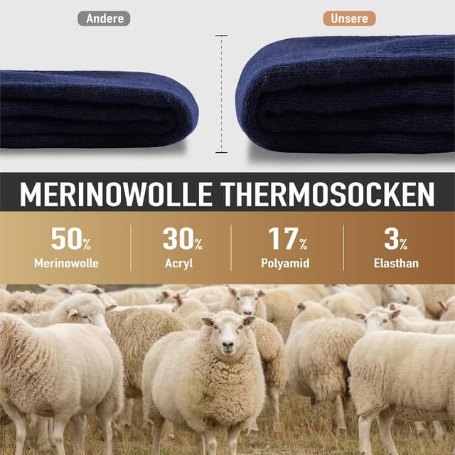 Detalle de Niorasen Merino Wandersocken – 3 Paar Outdoor-Trekkingsocken aus Merinowolle für Herren & Damen