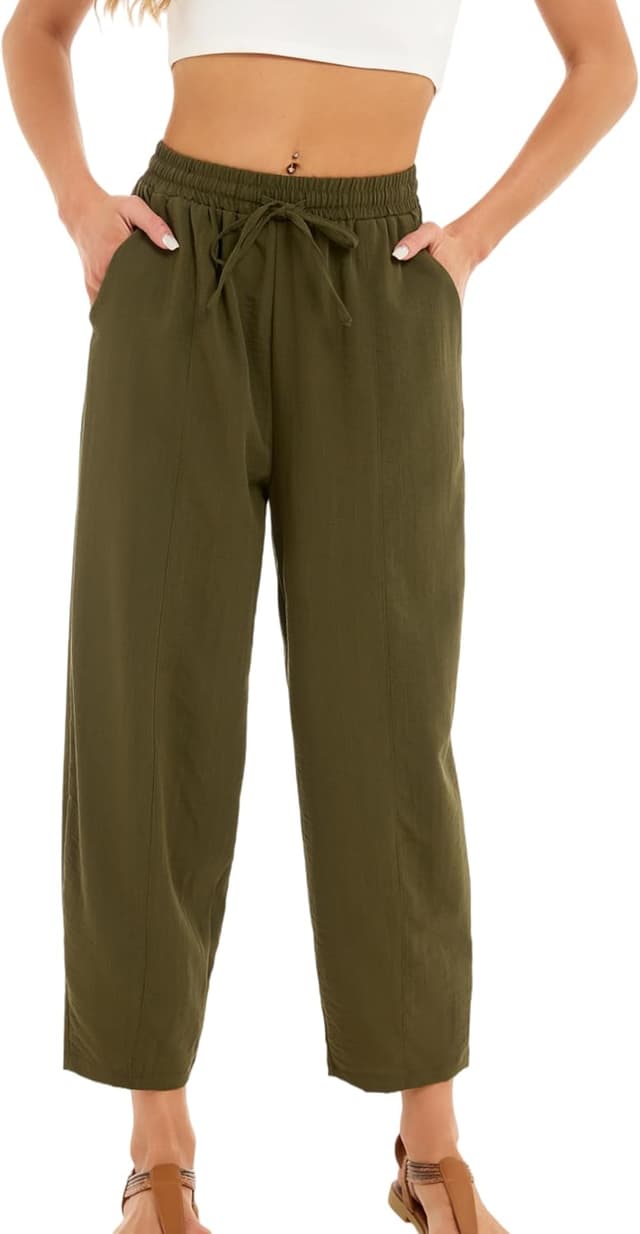 Detalle de Enjyam women’s cropped barrel-leg trousers (olive green, XXL)