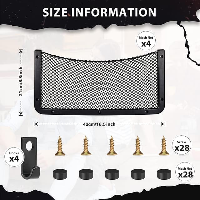 Detalle de EINESIN Storage Nets for Campervans – elastic trunk storage bag with plastic frame (4-pack)