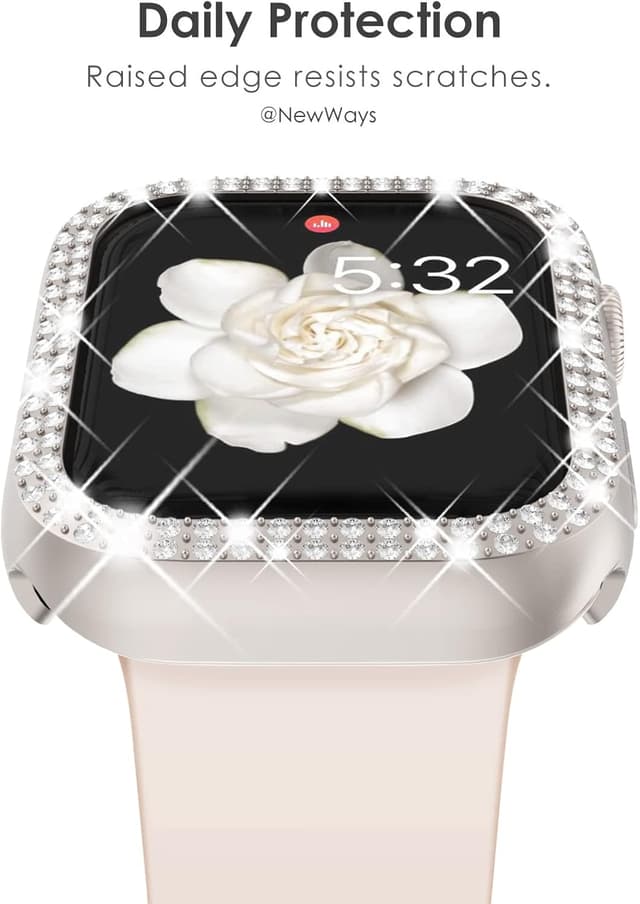 Detalle de NewWays 2-pack Bling Diamond Case for Apple Watch 40mm (Series 6/5/4/SE 2025-2020) – Starlight + Clear