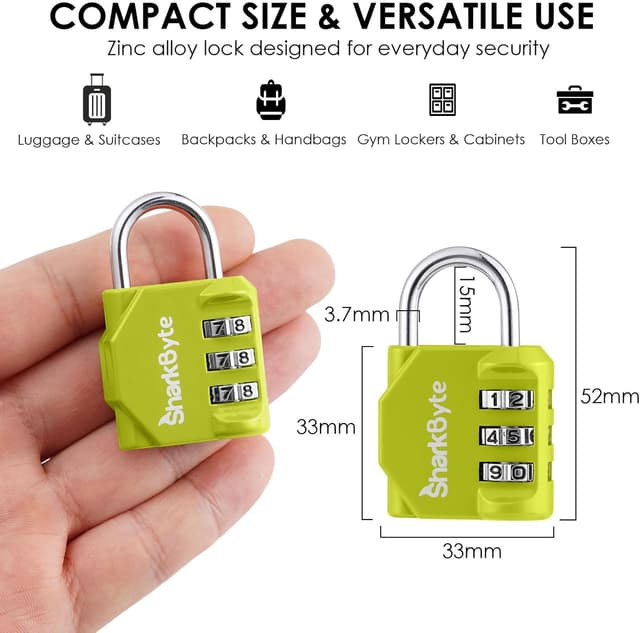Detalle 1 de SHARKBYTE Small Luggage Locks 3 Pack