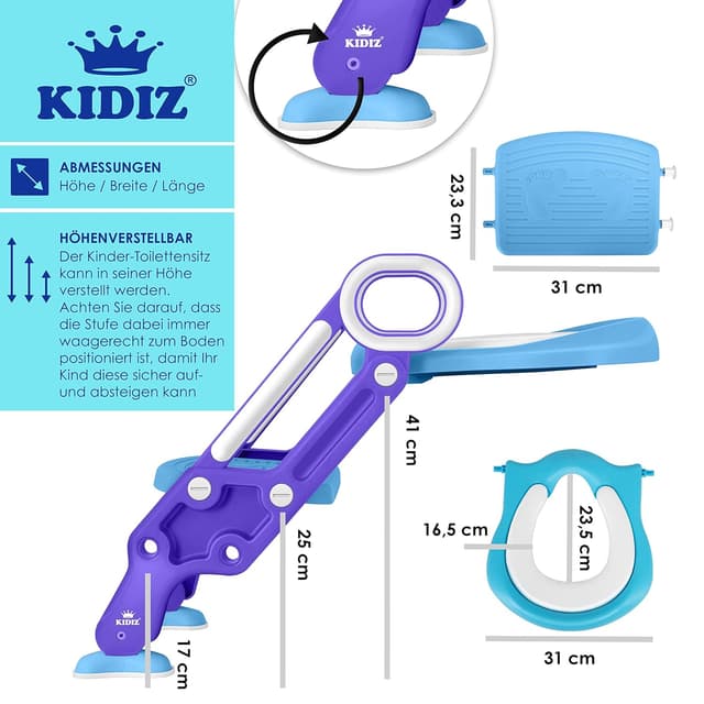 Thumbnail 6 de KIDIZ Kinder-Toilettensitz Toilettentrainer mit Treppe, Griffe, faltbar & höhenverstellbar (blau)