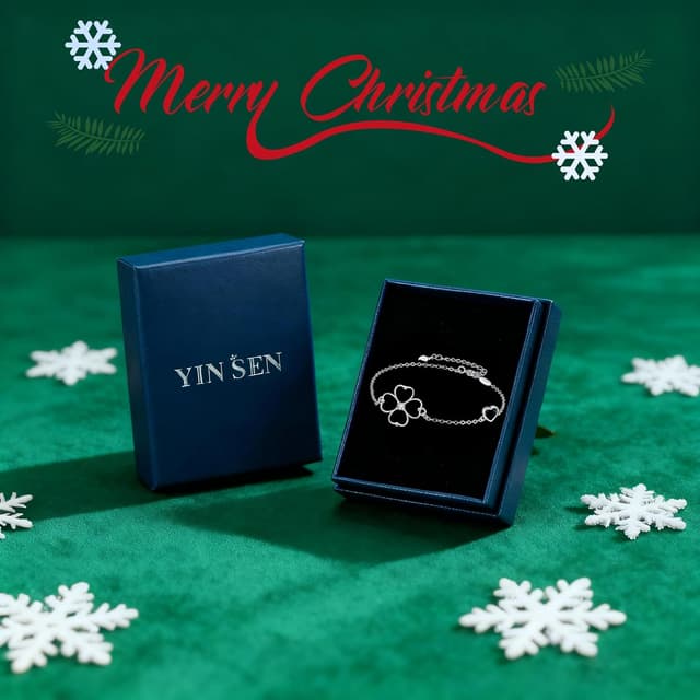 Detalle 2 de Yinsen Kleeblatt-Armband Damen aus 925 Sterling Silber (glücksbringe) in Geschenkbox