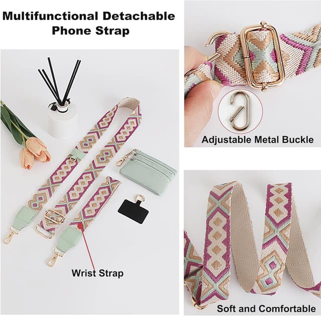 Detalle de SCINYMC Clip and Go Strap for Phone with Wallet Crossbody (Khaki) — Adjustable Phone Lanyard with Zippered Pouch