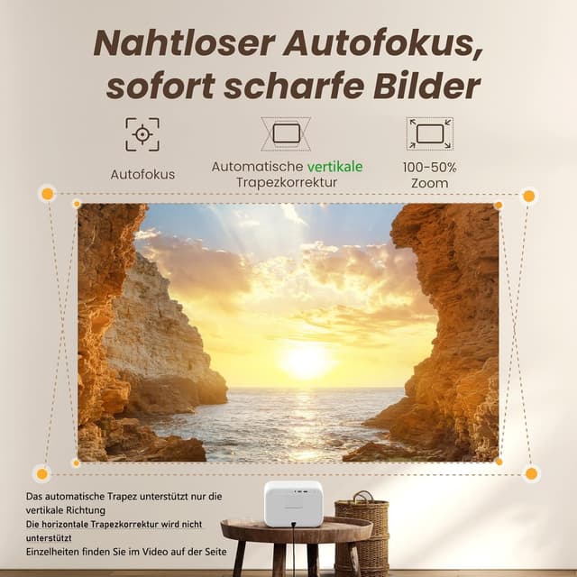 Detalle de Beamer Sound by JBL Yaber L2s: 1080P Native Projektor mit WiFi 6, Bluetooth 5.1 und Autofokus