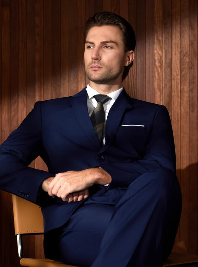 Detalle de WULFUL Slim Fit Men’s 3-Piece Suit Set (Jacket, Vest, Pants) for Business, Weddings, and Events