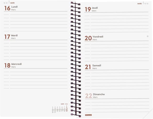 Detalle 2 de Agenda Spirale 2026 Finocam – Semaine sur 2 pages, janvier à décembre (français) noir