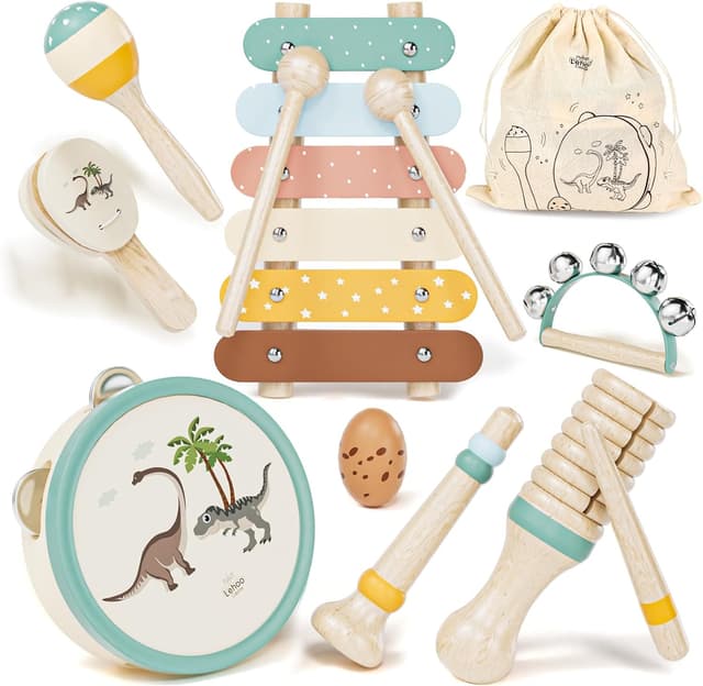 Detalle de Lehoo Castle Wooden Musical Instruments Set (xylophone, maracas & more) for toddlers 1–3