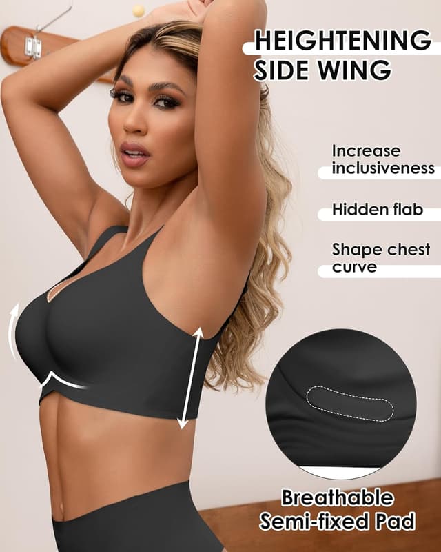 Detalle de HORISUN Damen-BH ohne Bügel „Comfy“ – nahtloser Push-Up Bralette mit breiten Trägern für größere Brüste