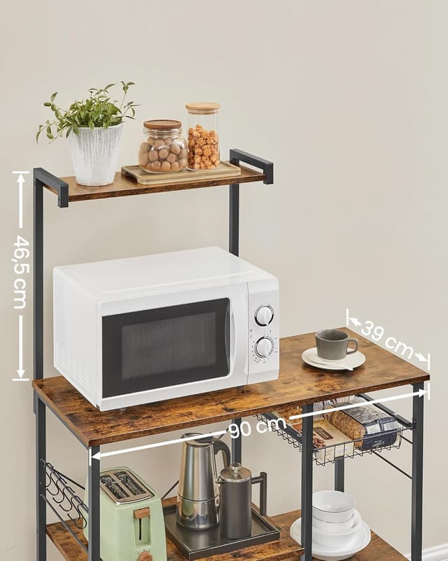 Detalle de VASAGLE Scaffale da Cucina KKS35X con supporto per forno a microonde, mobile mobile 40 x 90 x 134 cm marrone vintage e nero