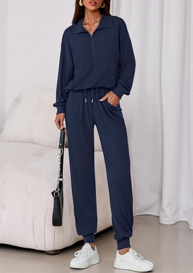 Detalle 2 de PRETTYGARDEN Women’s Fall 2-Piece Lounge Set (Half-Zip Sweatshirt & Jogger Pants)