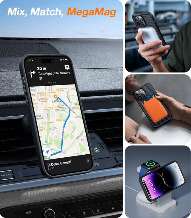 Detalle de Torras Upgraded Stronger Magnetic iPhone 14 Pro Case with MagSafe (Aramid Fiber Back, Black Edge)