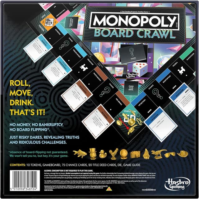 Detalle 2 de Monopoly Board Crawl Party Game (Official Monopoly Drinking Game) – English Version, Ages 18+