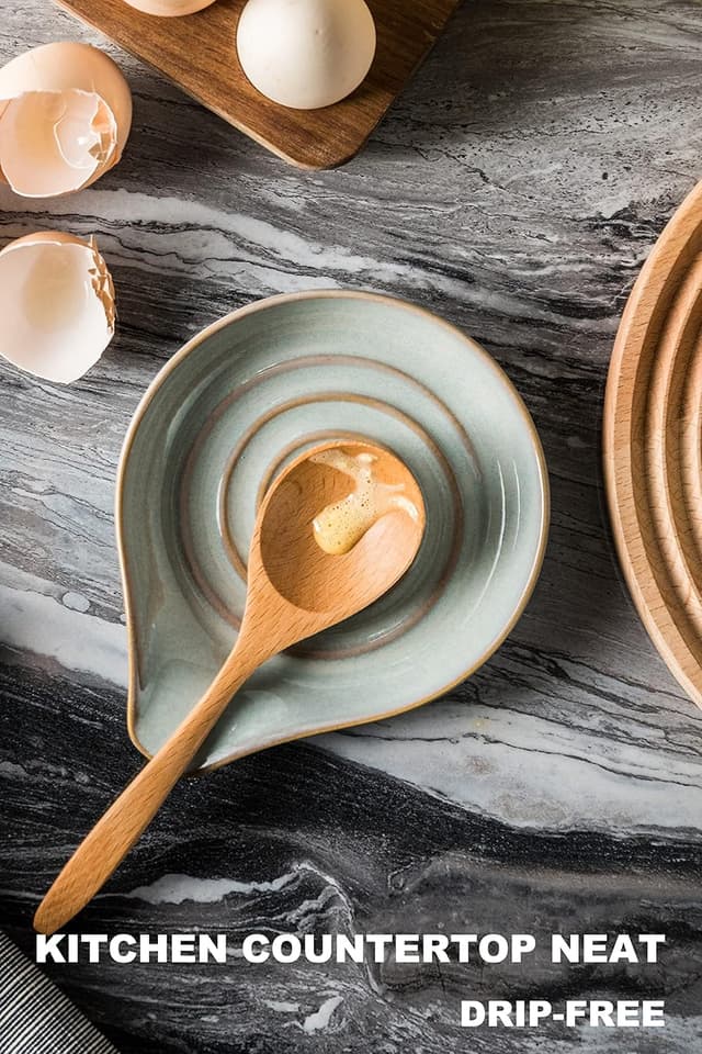 Detalle de LAUCHUH 5" Large Ceramic Spoon Rest (Heat-Resistant Utensil Holder) in Unique Gray