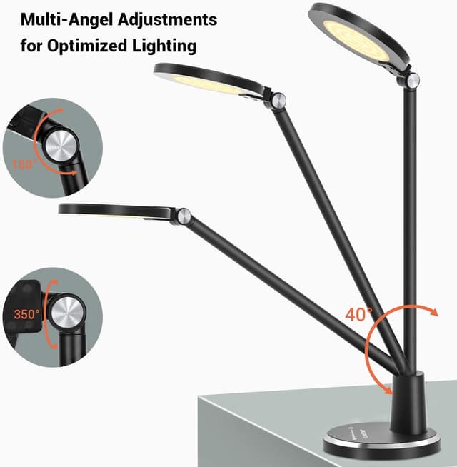 Detalle de JUKSTG LED-Schreibtischlampe mit Touch, dimmbar, 3 Farbmodi und Augenlicht-Schutz (Schwarz)