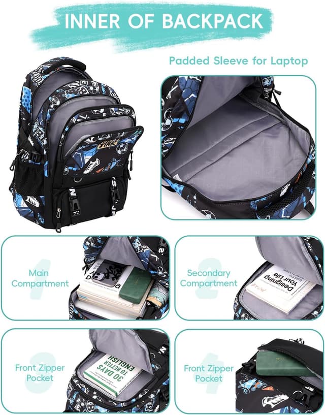 Detalle de Tanou Zaino Scuola per Ragazzi 12-19 anni, grande capacità in nylon resistente all’acqua