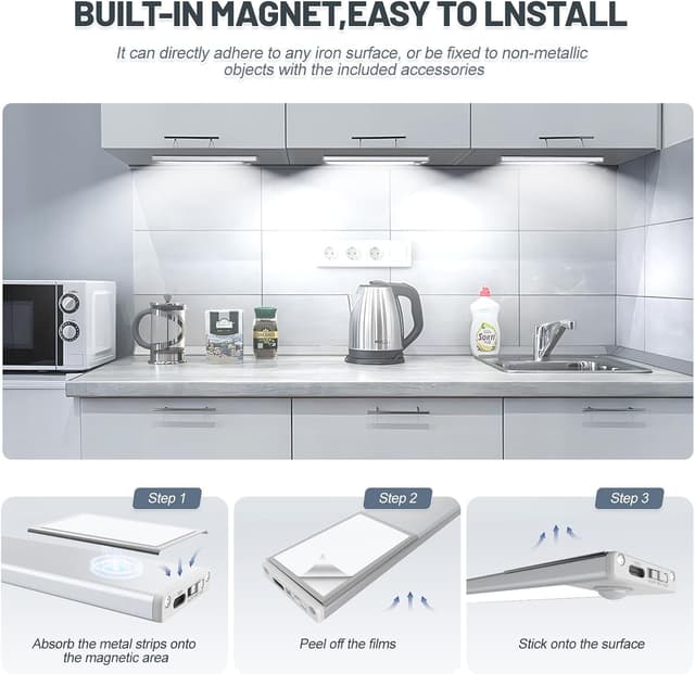 Thumbnail 5 de 6 Pack Under Cabinet Lighting 32 LED Rechargeable Motion Sensor Light