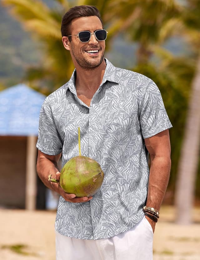 Detalle 2 de COOFANDY Short-Sleeve Linen Shirt for Men