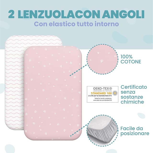 Thumbnail 4 de Next To Me 3‑in‑1 lenzuola culla 50 x 83 cm set 2 + coprimaterasso impermeabile