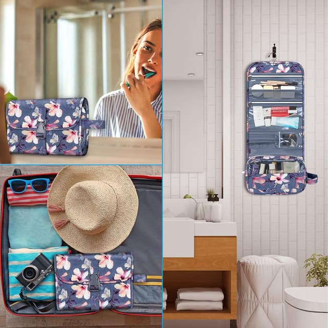 Thumbnail 6 de Portable Toiletry Travel Wash Bag by FINPAC (Large) – Water-Resistant Hanging Cosmetic Organiser, Blooming Hibiscus