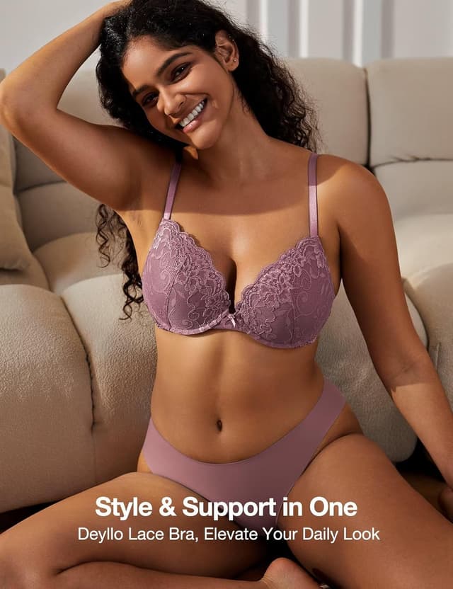 Detalle de Deyllo Push-Up-BH für Damen mit Spitze – gepolsterter Bügel-BH mit Trägern zum Verstellen