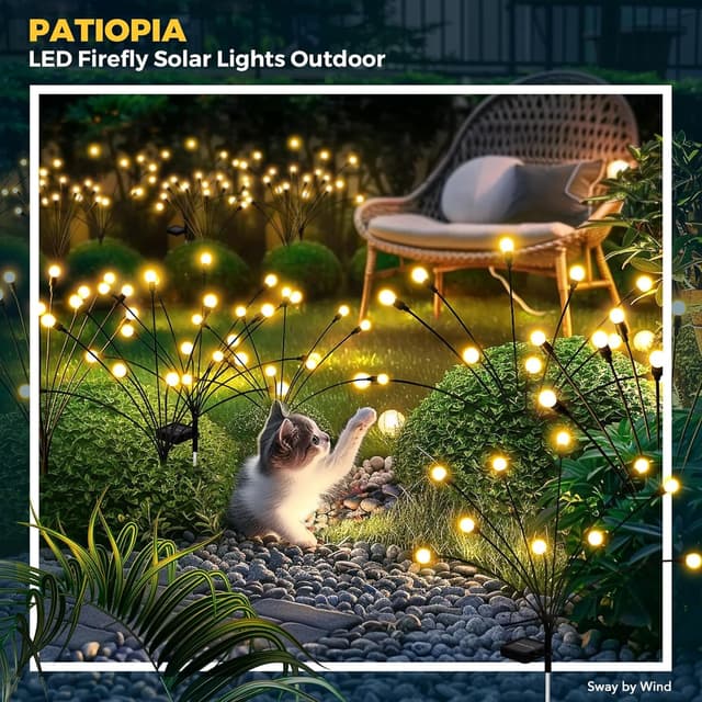 Thumbnail 6 de PATIOPIA Solar Lights Outdoor Garden (8 Pack, 80 Warm White LEDs) – Waterproof firefly-style pathway lights