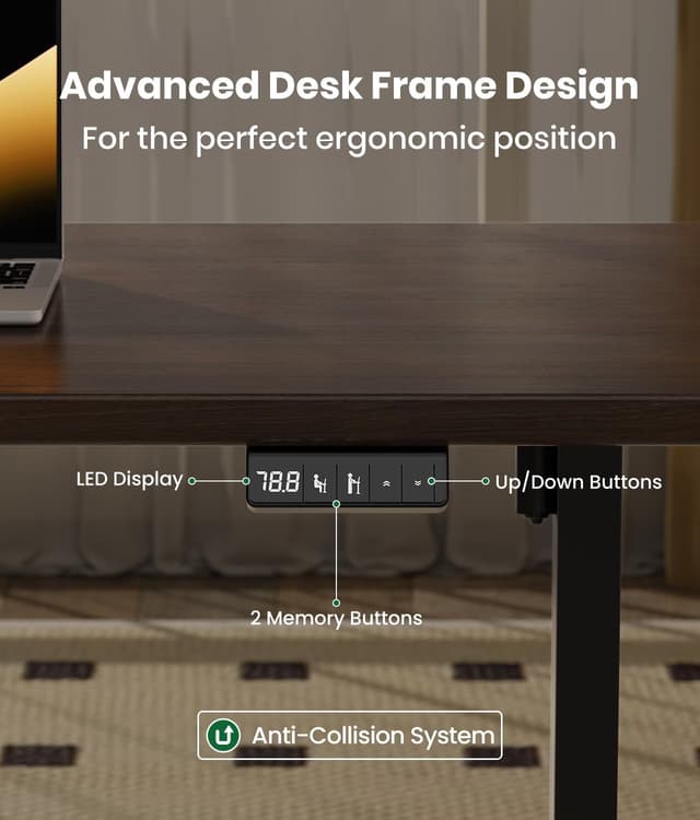 Detalle de VOSATRON elektrisch höhenverstellbares Tischgestell mit Memory-Steuerung, Antikollision und starken Motoren (schwarz)