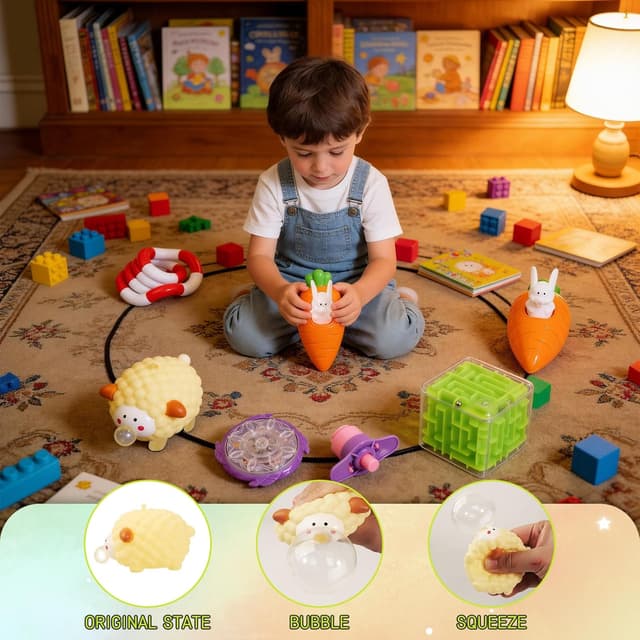 Detalle 2 de Outpicker 12-Piece Easter Kids Toy Gift Set (Mini Cars, Fidget & Maze) in Reusable Egg-Shaped Box