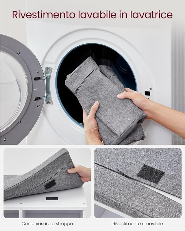 Thumbnail 6 de VASAGLE Panca Scarpiera 30,3x104x48 cm Bianco Grigio