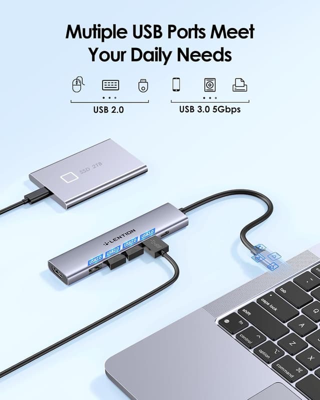 Detalle 2 de LENTION CH17 USB C Hub with 100W PD, 4K HDMI