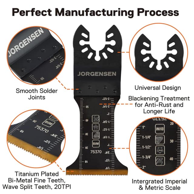 Detalle 2 de JORGENSEN Set di 5 lame utensili oscillanti bi-metalliche per metallo, legno, plastica e cartongesso