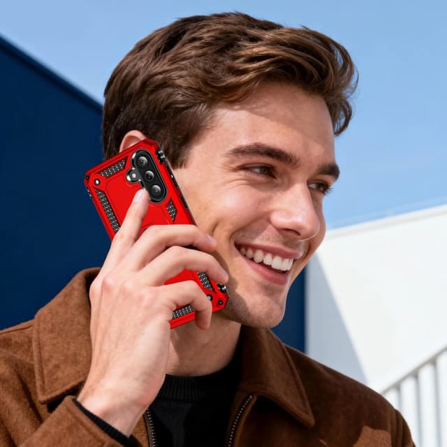 Detalle 2 de Aozuoton case for Samsung Galaxy A36 5G with 360° rotatable kickstand and HD screen protector (shockproof, heavy duty) – Red