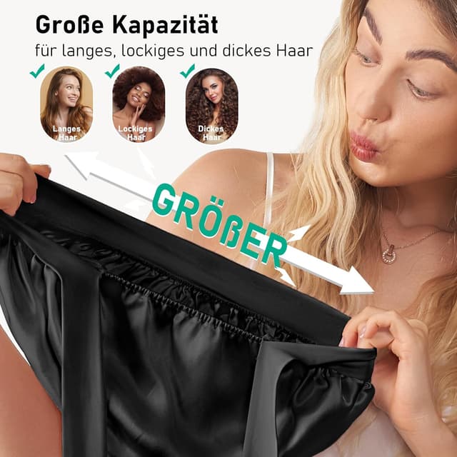 Detalle de LitBear Schlafhaube aus 100% Maulbeerseide für Damen (6A, 22 Momme) – große doppellagige Seidenturban mit Bindeband