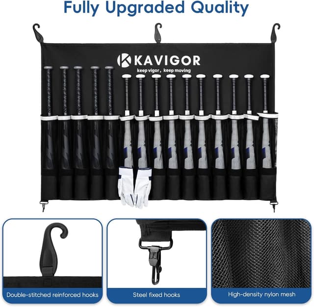 Detalle de KAVIGOR 15-Bat Baseball & Softball Fence Organizer (900D Military-Grade Fabric)