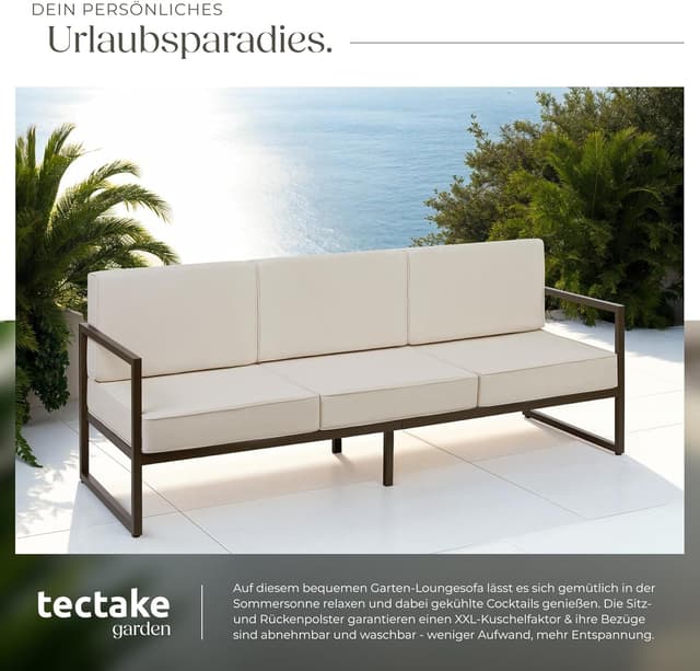Detalle de tectake® Garten Lounge Sofa 3 Sitzer – Outdoor-Couch mit Lehne und wetterfesten Bezügen