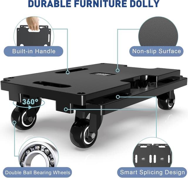Detalle de Ronlap Furniture Moving Dolly (2 Pack) – 4-Wheel portable roller dolly with elastic ropes, 400 kg capacity