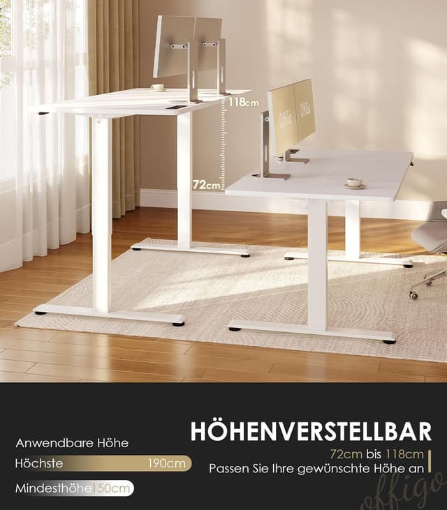 Detalle de OffiGo höhenverstellbarer Schreibtisch 180x80 cm elektrisch mit USB & Steckdosen, 2-Positionen-Speicher