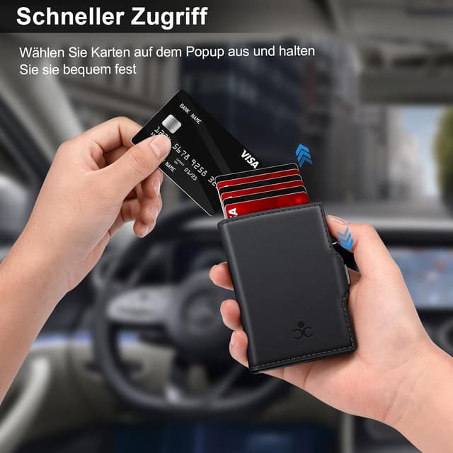 Detalle de Herren-Geldbörse mit Pop-up & RFID-Schutz: Slim Wallet aus 6061-Aluminium (Schwarz)