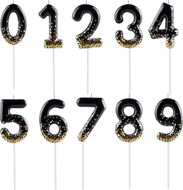 Detalle de Hongplus Black Gold Confetti Number 10 Birthday Candle (Cake Topper)